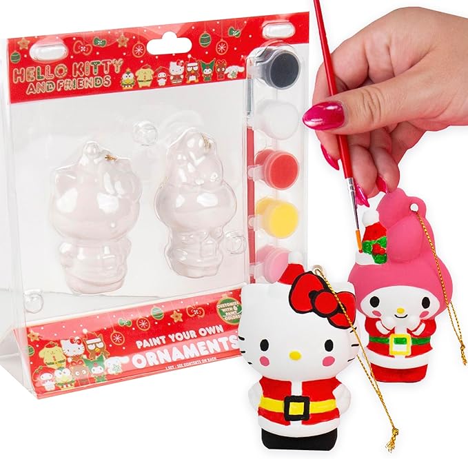 Hello Kitty® & My Melody™ Paint Your Own Christmas Ornaments Kit, DIY Ceramic Holiday Craft Set, 2-Pack