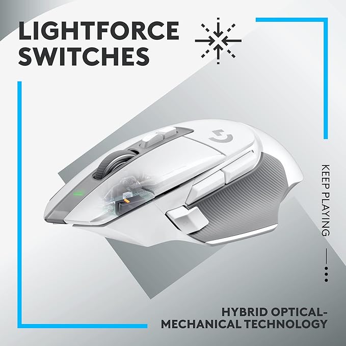 Logitech G502 X Lightspeed Wireless Gaming Mouse - LIGHTFORCE Hybrid Optical-Mechanical switches, Hero 25K Gaming Sensor, Compatible with PC - macOS/Windows - White