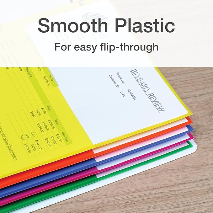 Oxford Poly Binder Dividers, Divider for 3 Ring Binder, Double Pocket, 3 Hole Punch Organizers, Bright Colors, 5 Untabbed Non-Stick Organizers, Durable Plastic, Pack of 3 Index Dividers (59800)