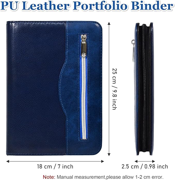 SAYEEC Executive Conference Folder A5 Zipped Portfolio Binder Faux Leather Padfolio Refillable Business Notebook Organizer with Calculator Loose Leaf Paper Gift for Man Women