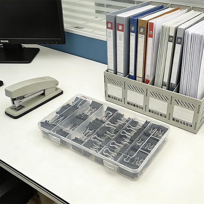 106 Pcs Black Binder Clips Paper Clamps Kit Assorted Sizes Large, Medium, Small，X Small for Paper Clips Office, School and Home
