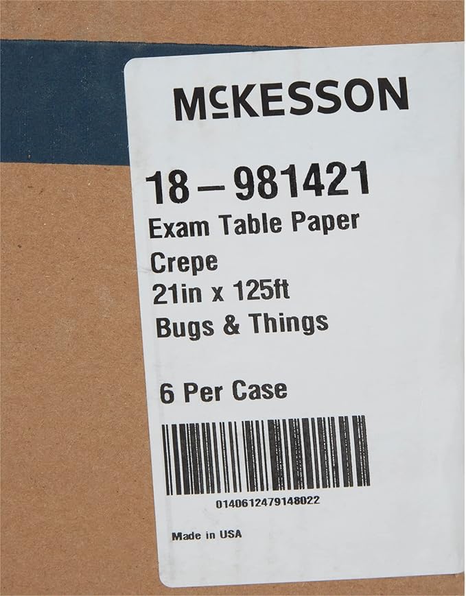 McKesson Exam Table Paper, Barrier Protection, Crepe Pediatric Table Paper, White with Bugs and Things, 21 in x 125 ft, 6 Count