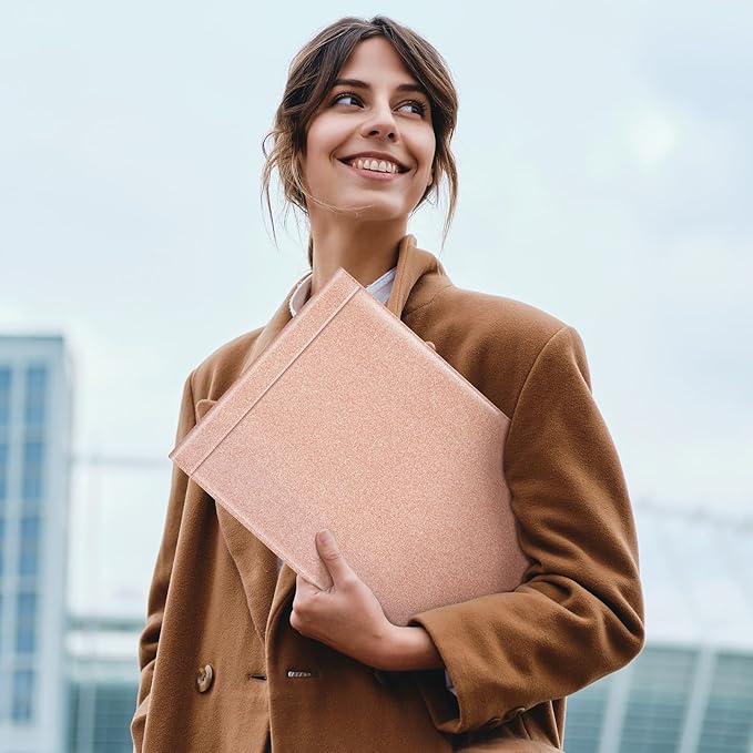 Ospelelf Rose Gold Zippered 7 Ring Check Binder for Business Checks (9" x 13"), 1 Inch Faux Leather Checkbook Portfolio with Zipper Pouch, Professional Binder Organizer for Accountants, Home Use