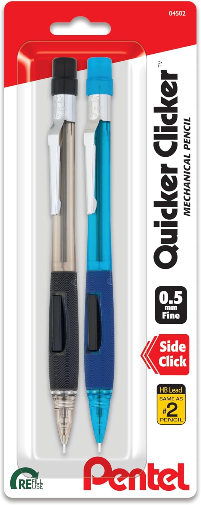 Pentel Quicker Clicker Mechanical Pencil, 0.50 mm, Assorted, 2 Per Pack (PD345BP2-K6)