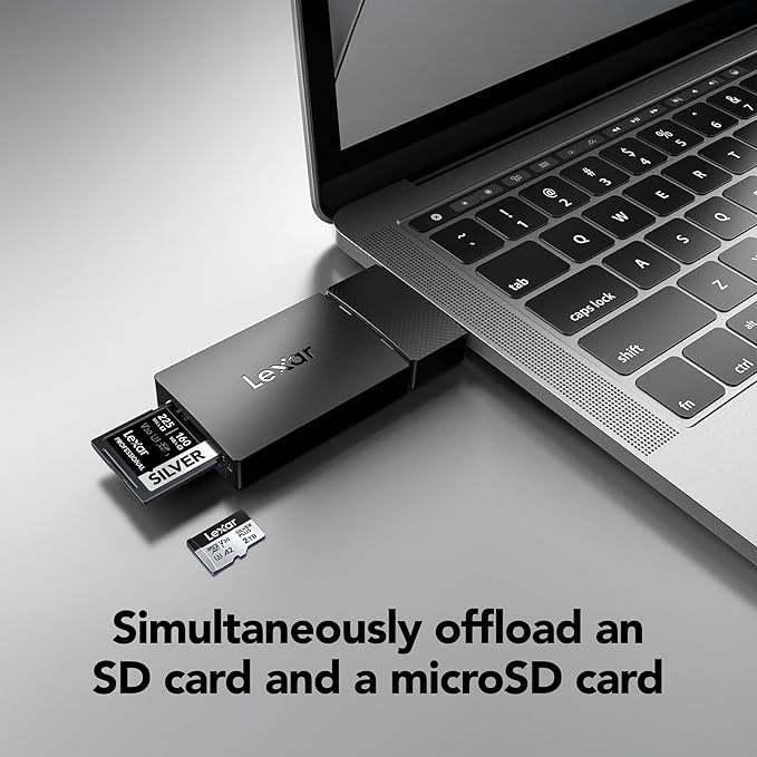 Lexar Dual Slot MicroSD/SD Card Reader for iPhone, USB 3.2 Gen 1, up to 255MB/s Read, Compatible with iPhone 15+, Laptop, Desktop (LRW360U-BNBNG)