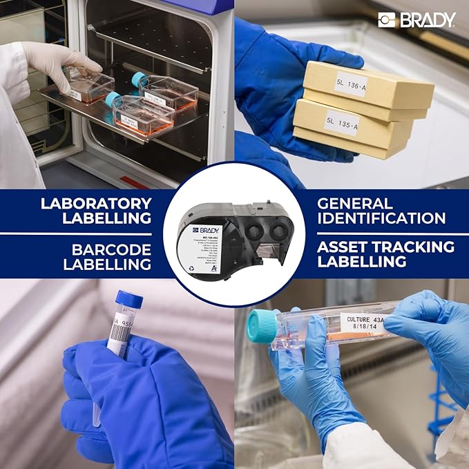Brady FreezerBondz™ Polyester Label Tape for Label Printer BMP41/BMP51/BMP53/M511 - Self Adhesive Printer Labels - Black on White (12,70 mm (W) x 7,62 m (L)) - M4C-500-492
