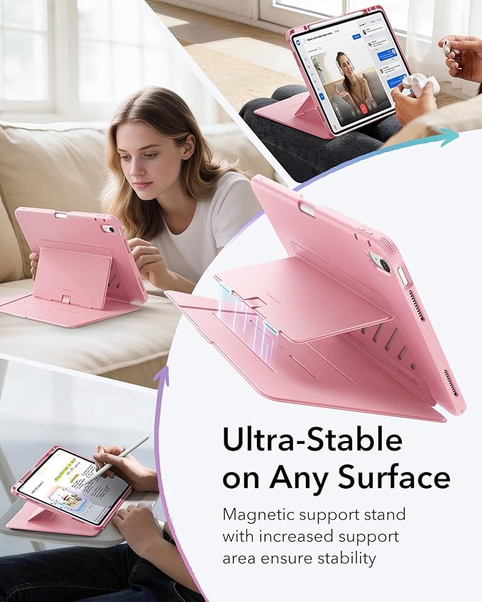 ESR for iPad Air 13 Inch Case M4/M3/M2 (2026/2025/2024), Vertical Stand Cover, Multi Stand Angles, Ultra-Stable Case with Pencil Holder, Flip Series, Pink