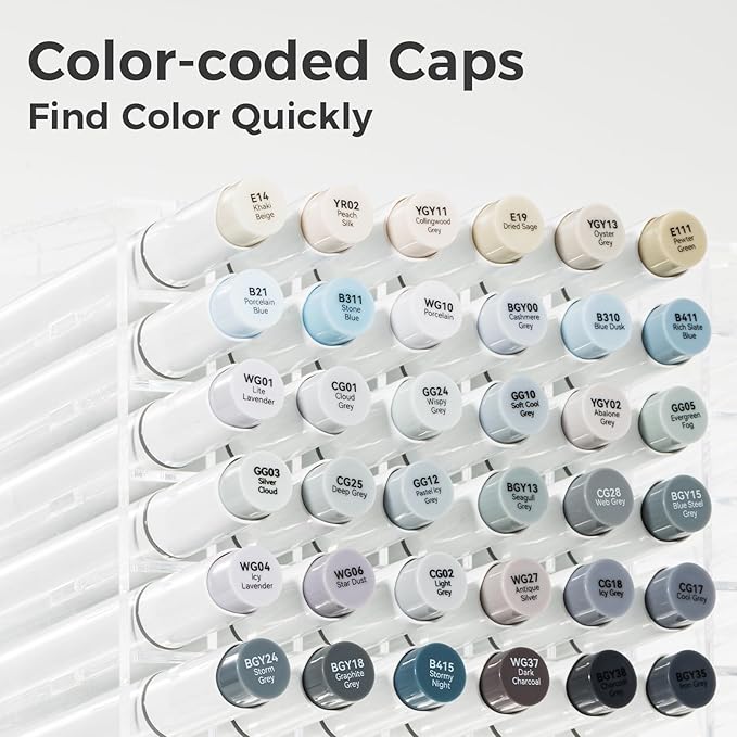 Ohuhu Grayscale Alcohol Markers Brush Tip- Double Tipped Alcohol Based Art Marker Set for Artist Adults Coloring Illustration Shading Layering- 36 Grey-tone Colors- Chisel& Brush- Honolulu- Refillable