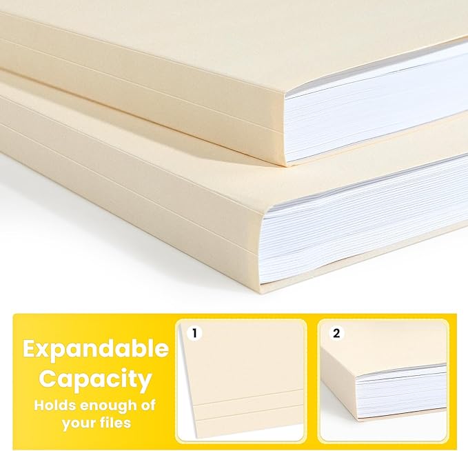 SUNEE File Folders, 30 Pack Manilla Folders 8.5 x 11, 1/2 Cut Tab for Easy Labeling and Organization, Durable Standard Paper for Home, Office, School Filing