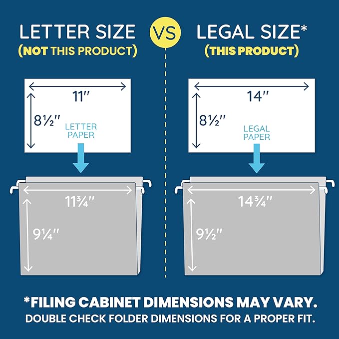 25 Blue Summit Supplies Colored Hanging File Folders Legal Size, 9.5" x 14.75", Legal Size Hanging File Folders for Filing Cabinet with Plastic Tabs and Inserts, Assorted Jewel Tone Colors, 11pt Paper