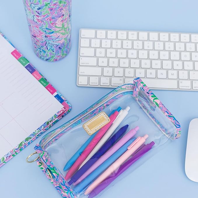 Lilly Pulitzer Clear Zipper Pouch, Cute Pencil Case for Adults, Travel Toiletry Bag, Small Pouch Bag for Supplies, Makeup or Toiletries (Secret Escape)…