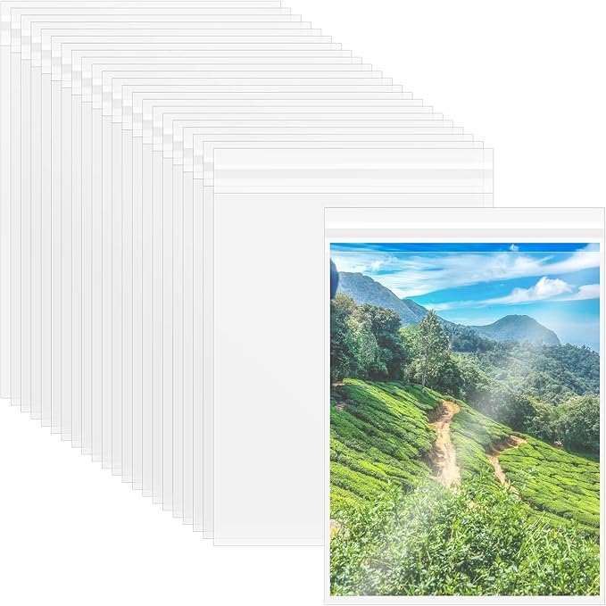 100PCS 8.5 x 11 Inch Cellophane Bags Self Sealing, Resealable Clear Plastic Sleeves for Paper, Artwork, Photo Mats, Comic, Magazine Page Protectors