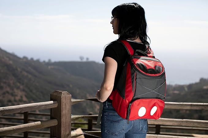 PICNIC TIME Disney Mickey Mouse Backpack Cooler, Insulated Leakproof Soft Cooler Backpack, Waterproof Lunch Bag, Portable Hiking Backpack Ice Chest for Picnic, Beach, Camping & Travel (Red Gray)