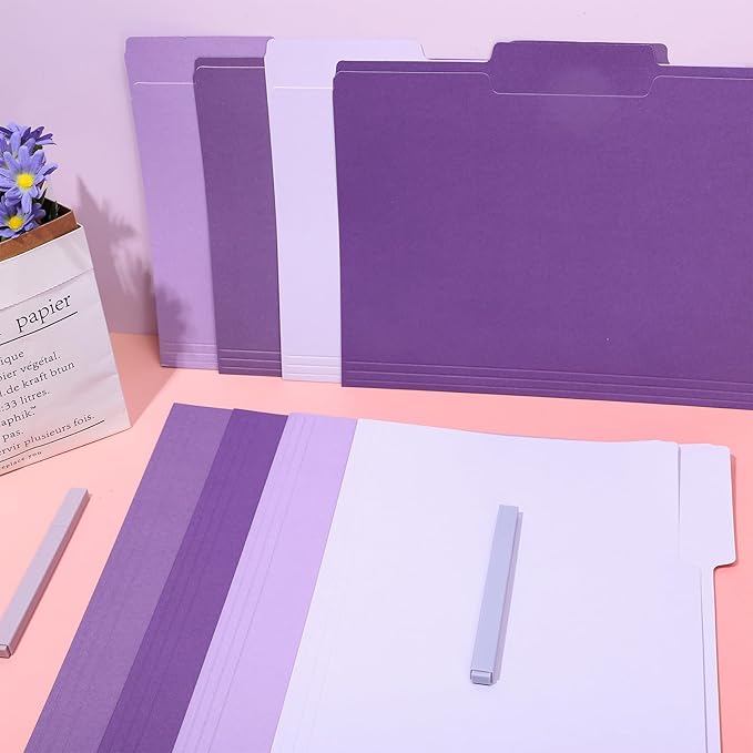 Whaline 24 Pack Purple File Folders Letter Size 4 Colors Gradient Purple File Pockets with 1/3 Cut Tab for Home Office Classroom Supplies, 8.9 x 11.6 Inch