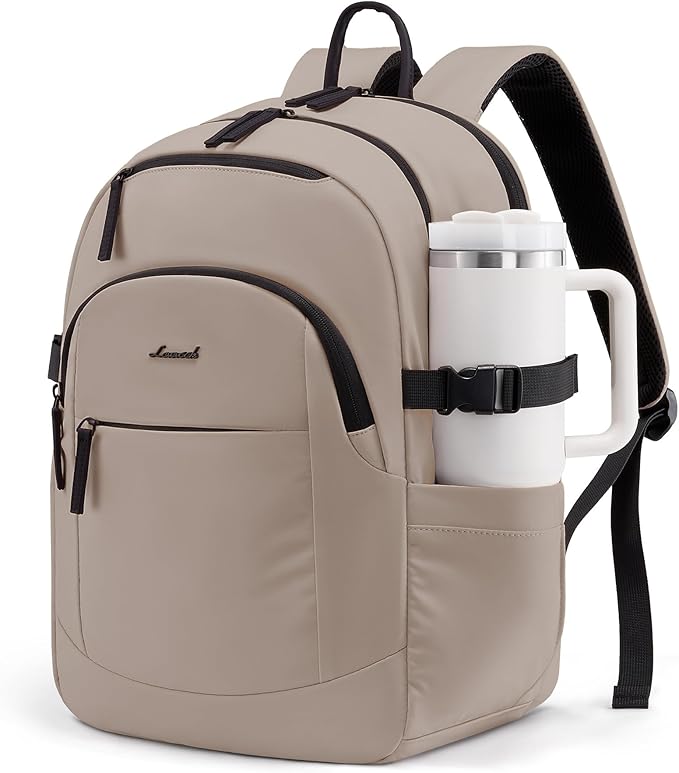 LOVEVOOK 5-Layer 15.6 Inch Laptop Backpack for Women, Work Business Computer Bag, College School Daypack, Travel Personal Item & Casual Purse, Neutral Taupe