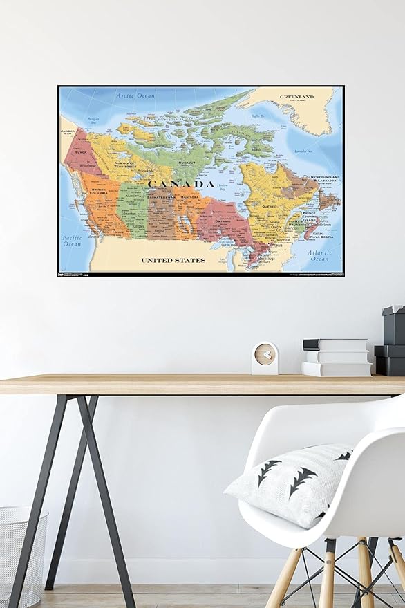 Map - Canada Wall Poster, 34L" x 22.4W", Premium Poster & Mount Bundle