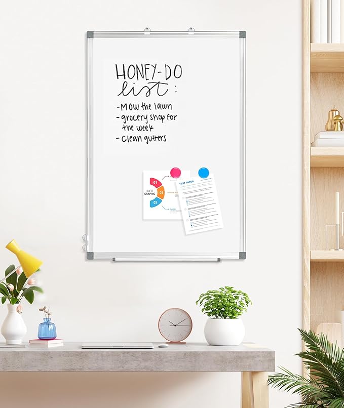 Double-Sided Magnetic Whiteboard, 48" x 36" Large Dry Erase Board Aluminum Frame for Wall, Large White Board Marker Board for Kitchen, Memo, School, Home, Office