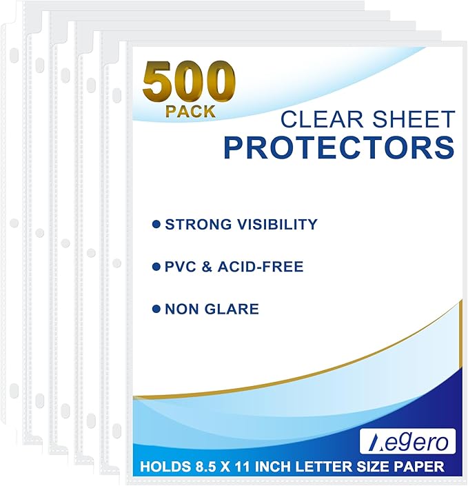 500 Pack Clear Sheet Protectors, 8.5 x 11 inch Page Protectors for 3 Ring Binder,Top Loading Paper Protector for Documents and Photos,Letter Size