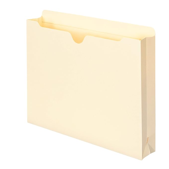 Smead File Jackets Letter Size for File Folders, Reinforced Straight-Cut Tab, 2" Expansion, Letter Size, Manila, 100 Per Box (75565)