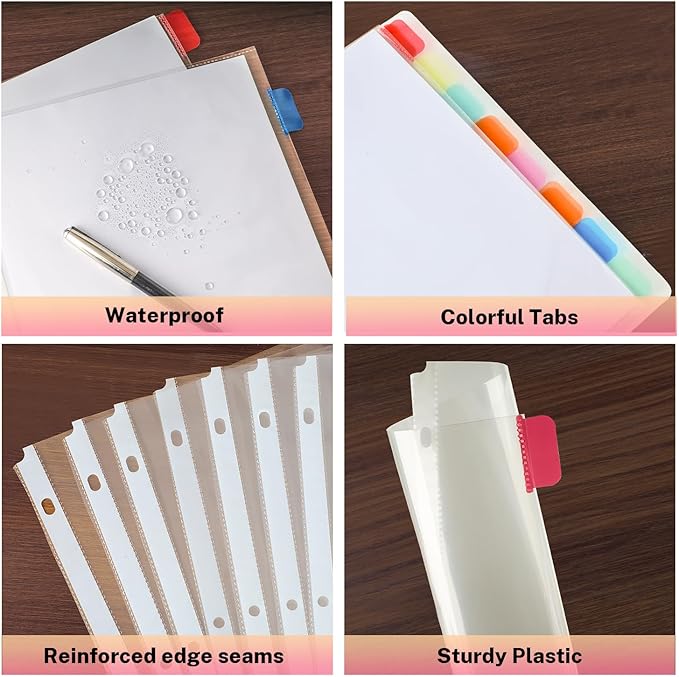 Binder Dividers with Tabs, 8 Tab Clear Sheet Protectors for 3 Ring Binder, White Dividers for 3 Ring Binder Page Protectors, Notebook Binder Sleeves with Pockets, 3 Set (24 Pcs)