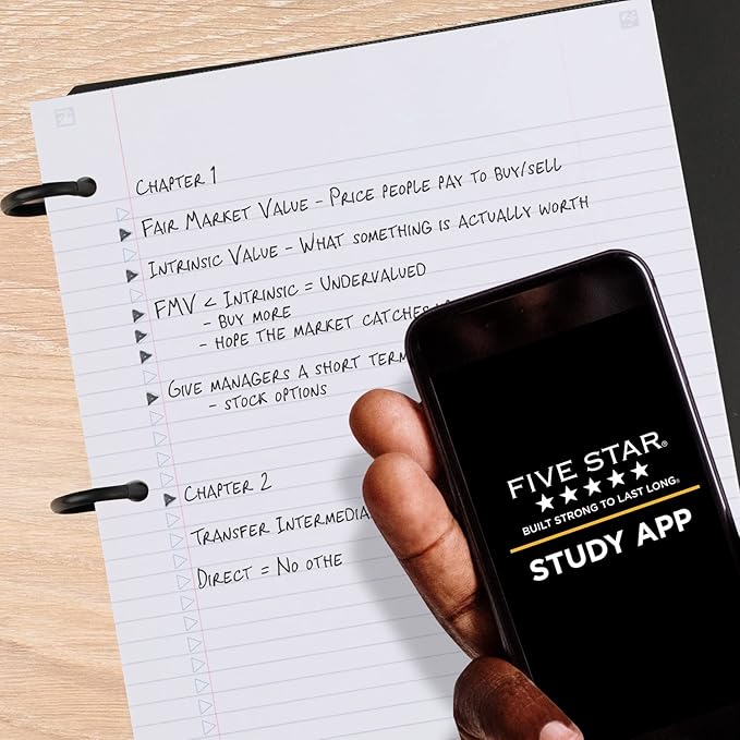 Five Star Flex Refillable Notebook + Study App, College Ruled Paper, 1 Inch TechLock Rings, Pockets, Tabs and Dividers, 200 Sheet Capacity, Black (29328AA2) (Pack of 6)