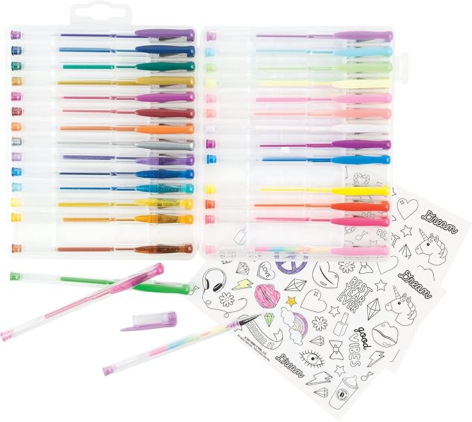 Three Cheers for Girls by Make It Real - 30 Piece Gel Pen Set - Colored Gel Pens with Metallic, Pastel, Neon, Rainbow & Glitter - Cute Pens for Drawing, Coloring or Journaling - Includes 100+ Stickers