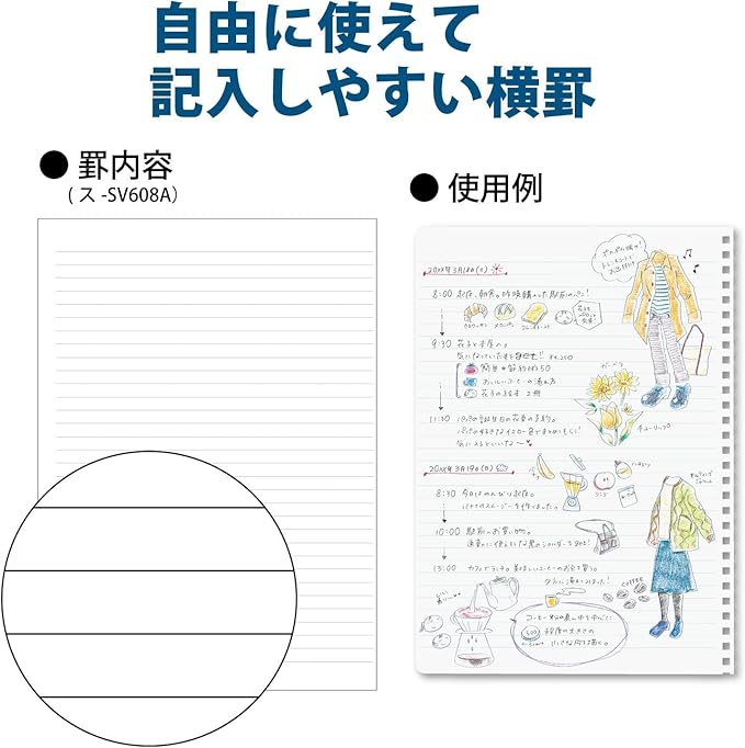Kokuyo D Shaped Soft Ring Notebook, 7mm Rule, 31 Lines, 80 Sheets, B5, Natural Style, Set of Black, Beige, Navy, Japan Import (SU-SV608A)