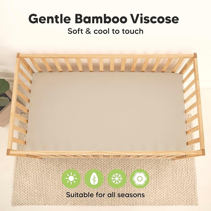 KeaBabies 2-Pack Waterproof Baby Crib Sheets for Boys, Girls - 52x28 Viscose Derived from Bamboo Toddler Bed Sheet Neutral, Fitted Crib Mattress Protector Cover for Baby Bedding, Soft & Gentle(Ecru)