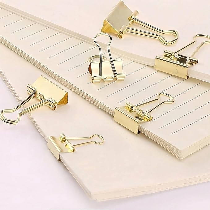 130 Pack Gold Binder Clips Assorted Sizes, Large Medium Small Mini 4 Sizes Mix, Paper Clamps Metal Paper Clips Set for Office School Home Business Supplies