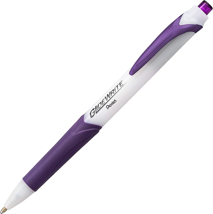 Pentel GlideWrite Ballpoint Pen with TechniFlo Ink, (1.0mm) Medium Line, Violet, Box of 12 (BX910-V)
