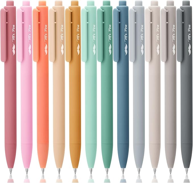 Mr. Pen- Retractable Gel Pens for Journaling, 12 Pack, Assorted Color Ink(Sweet Haze), Fast Dry, Colorful & Soft grip Barrels, Smooth Writing, 0.5mm Fine Point Aesthetic Pens