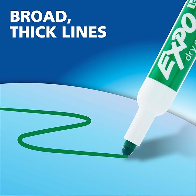 EXPO Low Odor Dry Erase Markers Bullet Black 12 Pack for Whiteboards Glass and Non-porous Surfaces. Ideal for Classrooms Offices and Homes