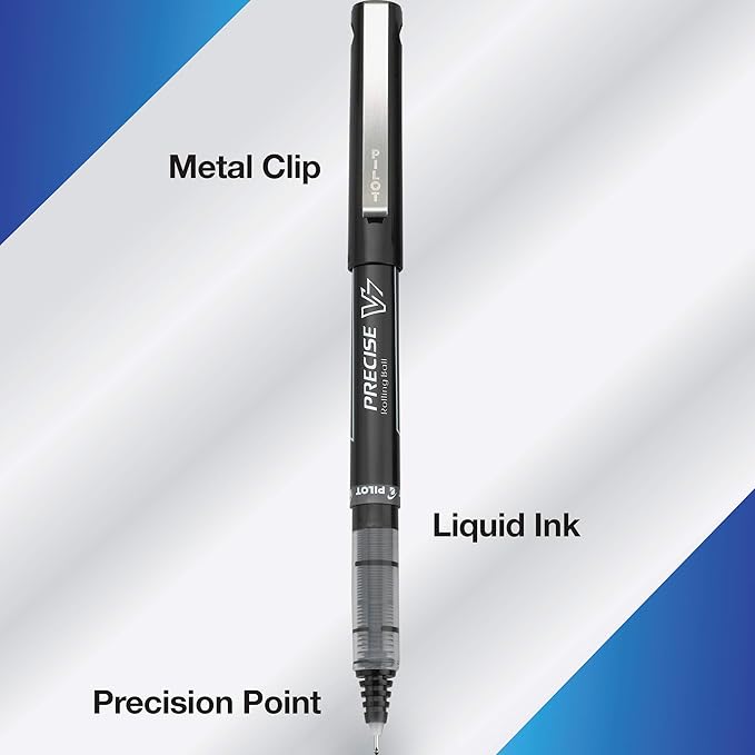 PILOT,Precise V7,Capped Liquid Ink Rollerball Pens,Fine Point 0.7 mm,Black Ink Pens,- Ideal for School,Journaling & Office Writing,12 Count (Pack of 2)