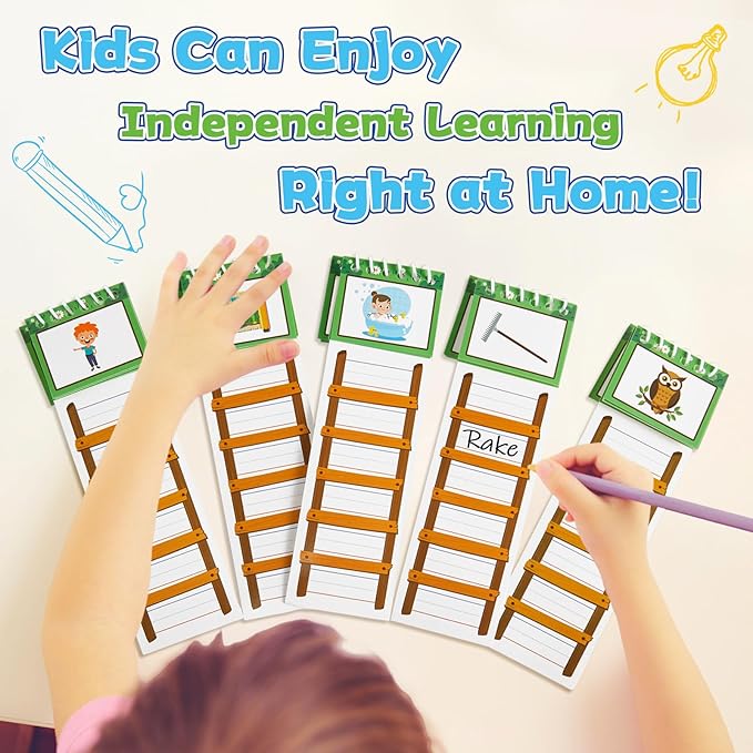 48 Word Family Build Book Spell Read and Rhyme Flip Activity Books Vocabulary Flashcards Kindergarten Sight Phonics Flashcard Learn to Read Activity Games for Kids Homeschool Supplies(Word Ladders)