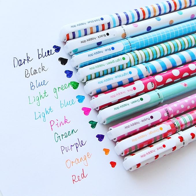 Cute Colorful Gel Ink Pens Roller Ball Fine Point 10 Pcs (0.5 mm)