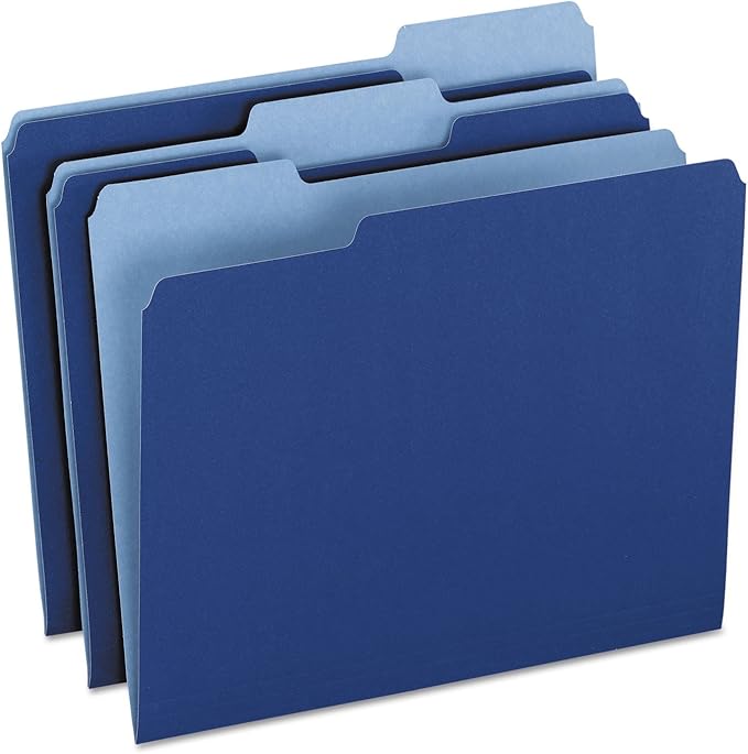 Pendaflex Colored File Folders, 100 Pack, Letter Size (8.5" x 11"), Durable Dark Blue Folders, 3 Tabs for Easy Labeling, Colorful School, Office & Home Document Organization
