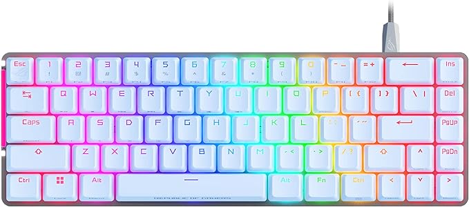 ASUS ROG Falchion Ace 65% RGB Compact Gaming Mechanical Keyboard, Lubed ROG NX Brown Switches & Switch Stabilizers, Sound-Dampening Foam, PBT Keycaps, Wired with KVM, Three Angles, Cover Case-White