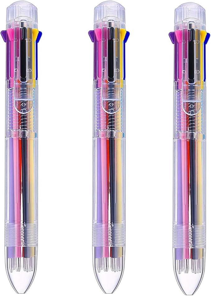 HeTaoCat Multicolor Pens 3 Pack 8 Colors Retractable Ballpoint Pen 0.5mm 8 in 1 Ballpoint Pensfor Office Supplies (8 in 1)