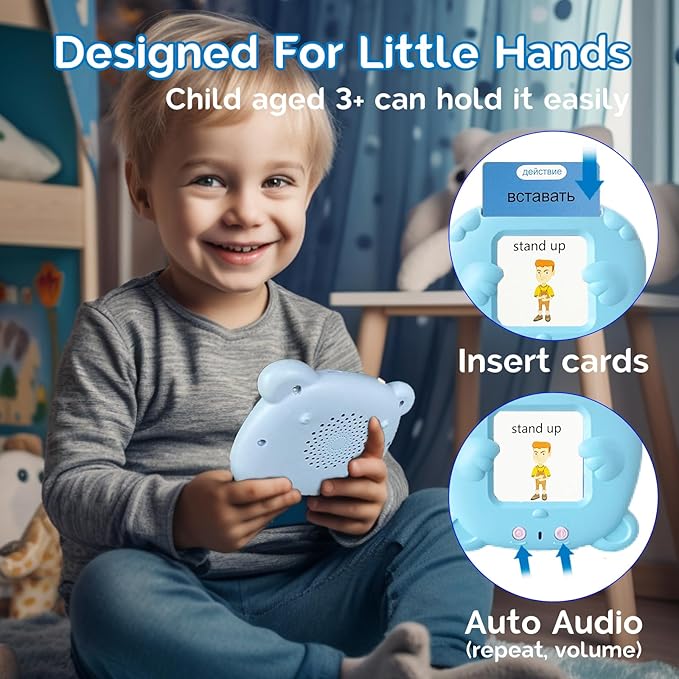 English Flash Cards Bilingual - Russian Talking Flash Cards for Kids, Pocket Speech for Toddlers 3-12, 510 Sight Words of 31 Varieties, Sensory Toys Children with Autism (Russian, Blue)
