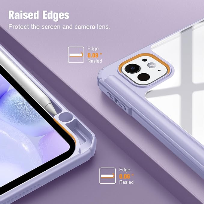 Fintie Hybrid Slim Case for iPad Pro 11-inch (M5) 2025 / (M4) 2024 - [Built-in Pencil Holder] Shockproof Protective Cover with Clear Transparent Back Shell, Lilac Purple