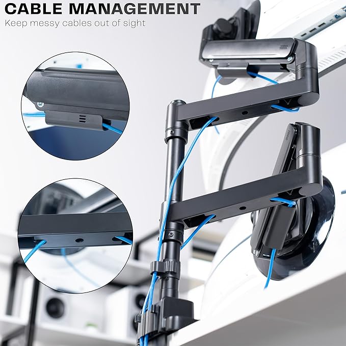 VIVO Dual Ultrawide Monitor Arms with Pole, 57 inch Screens up to 59.4 lbs, Desk Mount TV and Monitor Stand Designed for Samsung Odyssey Ark, Neo G9, ViewFinity S9, and More, Black, STAND-GT57T2