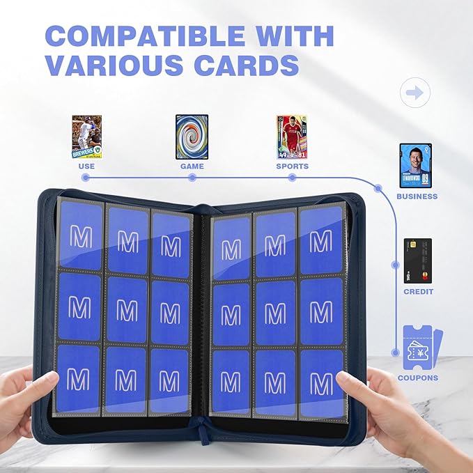 Trading Card Binder with 9 Side Loading Pocket Card Album Hold Up to 540 Cards PU Card Collection Binder, Collectible Albums Card Folder for MTG, TCG, Sports Cards（9-Dark Blue）
