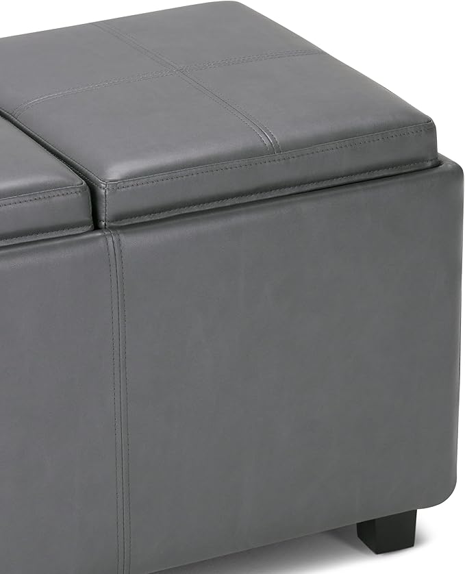SIMPLIHOME Avalon Storage Ottoman - 42 inch Wide Upholstered Vegan Leather Rectangular Flip-Top Ottoman in Stone Grey, Contemporary Coffee Table Ottoman for Living Room with Hidden Storage