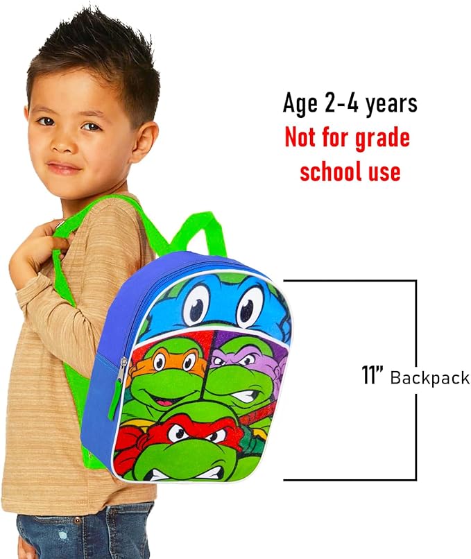 Teenage Mutant Ninja Turtles Mini Backpack with Lunch Box Set - Bundle with 11” TMNT Backpack, Lunch Bag, Stickers, More | TMNT Bag for Toddler Boys