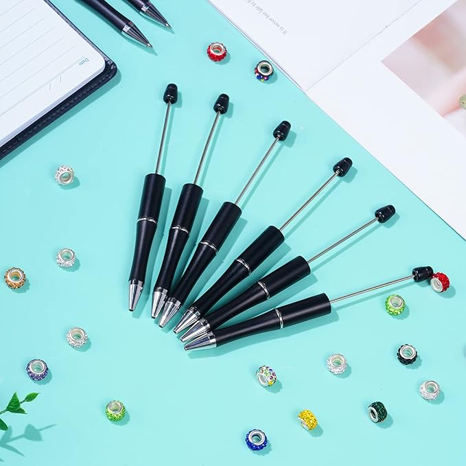 jiebor 30Pcs Black Beadable Pens Plastic Bead Ballpoint DIY Cute Cool Pens Black Ink for Women Men Bridal Graduation Gift Office Supplies