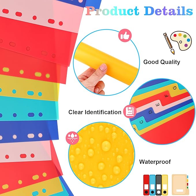 Tab A-Z Binder Dividers, Alphabet Plastic Binder Dividers with Multicolor Tabs, Letter Size 8.2" x 11.6", for 3 Ring Binders, Fits 2/3/4/11 Ring Notebook (21)