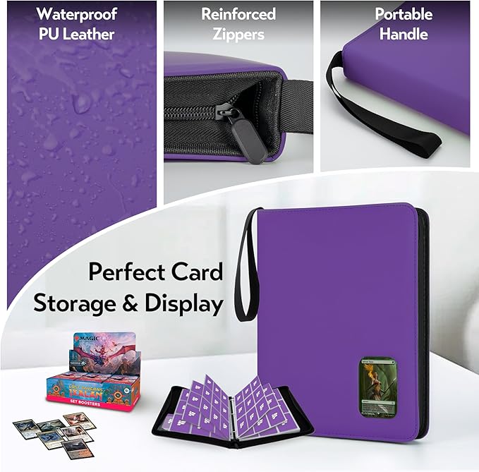 Card Binder 9 Pocket, Trading Card Binder with Clear Window Design, 720 Double Sided Pocket PU Collection Binder, Card Albums for MTG, TCG, and Sports Cards(Purple)