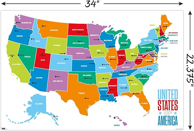 Trends International Map - United States Of America 2022 Wall Poster, 22.375" x 34", Unframed Version