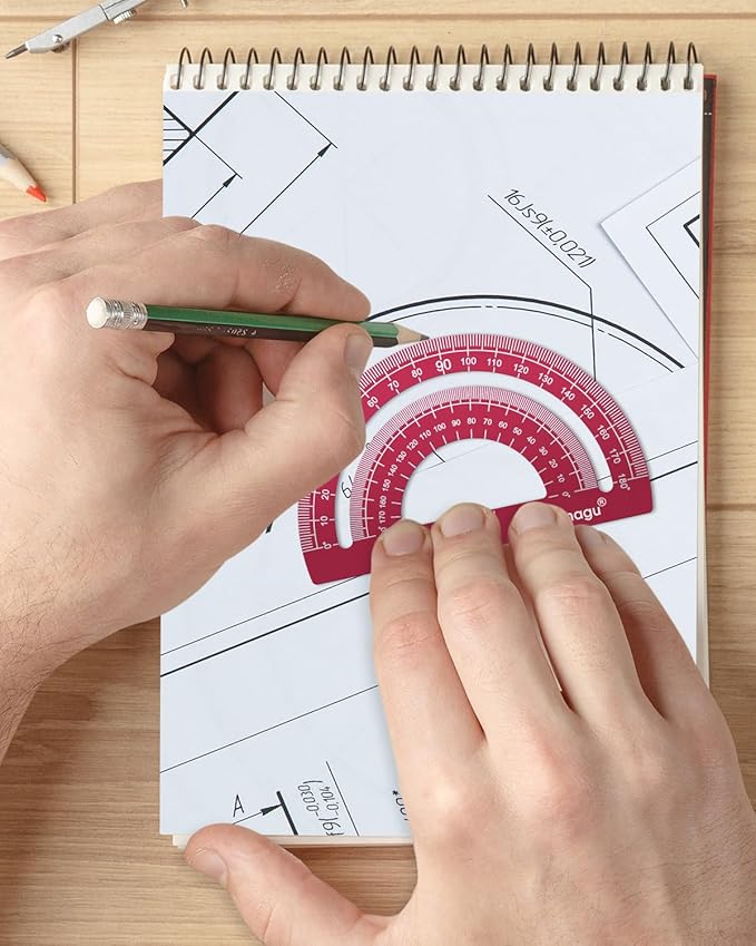 Honagu Triangular Ruler Set, 4 Pieces Aluminum Alloy Ruler, Metal Drafting Ruler, Geometric Protractor for Students,Teacher, Draftsmen, Engineers,Gift Stocking Stuffers for Kids (15cm/5.9inches, Red)