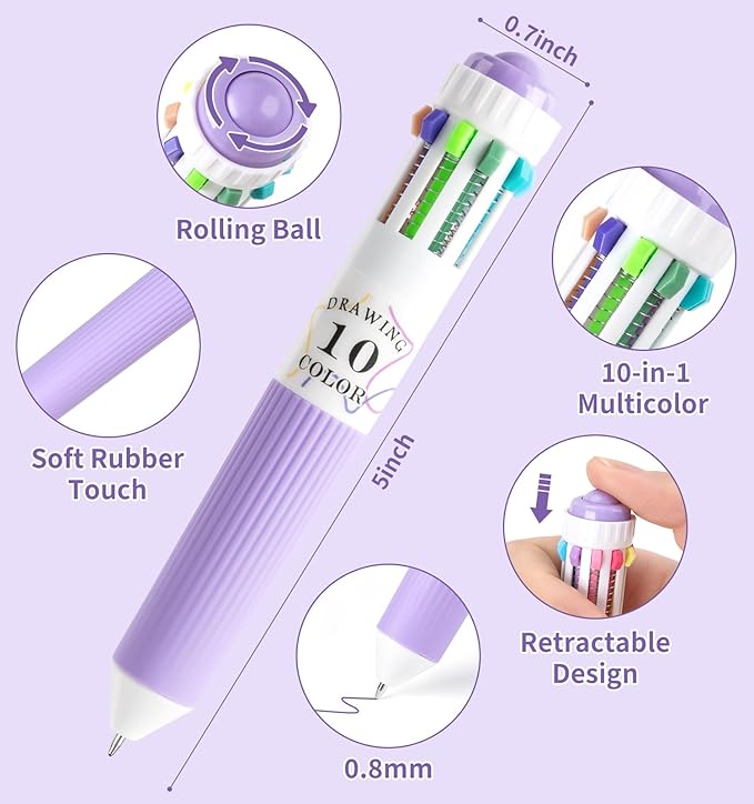 6 Park Multicolor Pens, 10-in-1 Colored Ballpoint Pen, 57 Colors, 0.8mm Fine Point Smooth Writing, Retractable Ballpoint Pens for Office School Students Children